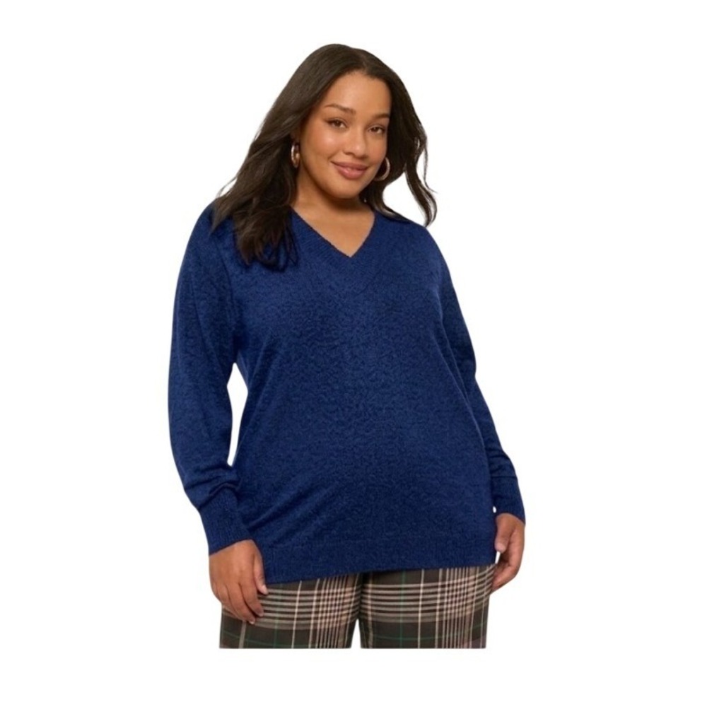 Lane Bryant Classic V-Neck Pull-Over Sweater Blue Knit 14/16
